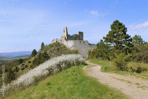Ruins of Cachtice castle in spring. Historical residence of the Bathory family. photo