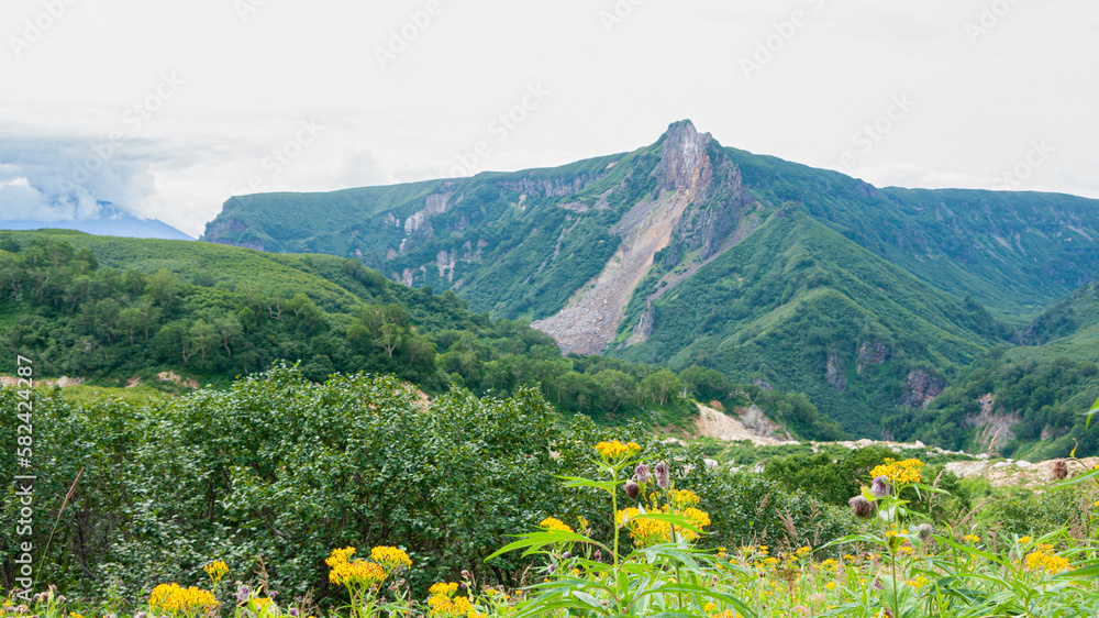 Scenery panoramic mountain landscape of Kamchatka Peninsula