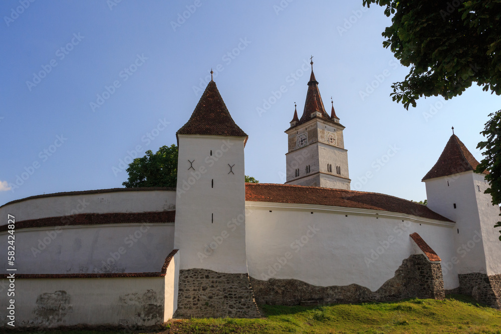 View of the historical Church-fortress in the city of Hărman. Transylvania. Romania