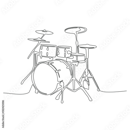Vector One Line Drawing of a drumkit