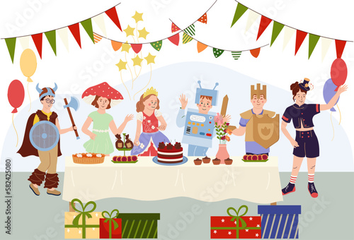 Kids Party Flat Composition