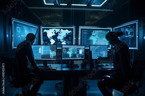 Illustration of a state sponsored threat actor launching an advance persistence threat. Attack surface cybersecurity. Generative AI.