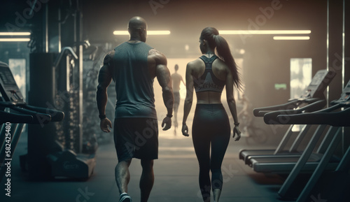 A fit couple walking in the gym, generative AI