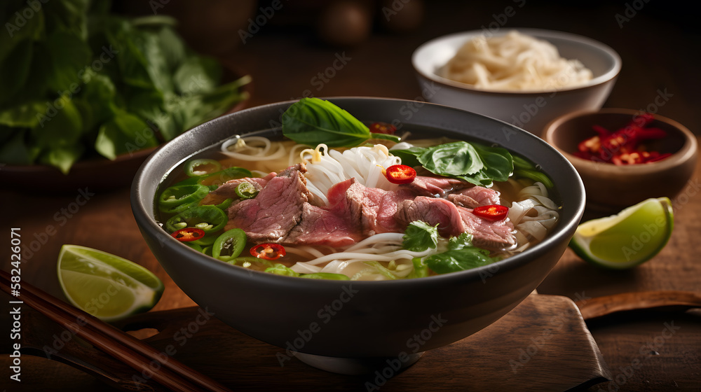 A bowl of tasty beef pho soup
