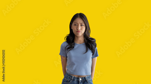 фотографія Woman made a grimace and was offended by the small matter, Sad face, Pouting sad expression, bored, Drama queen, Woman isolated from background