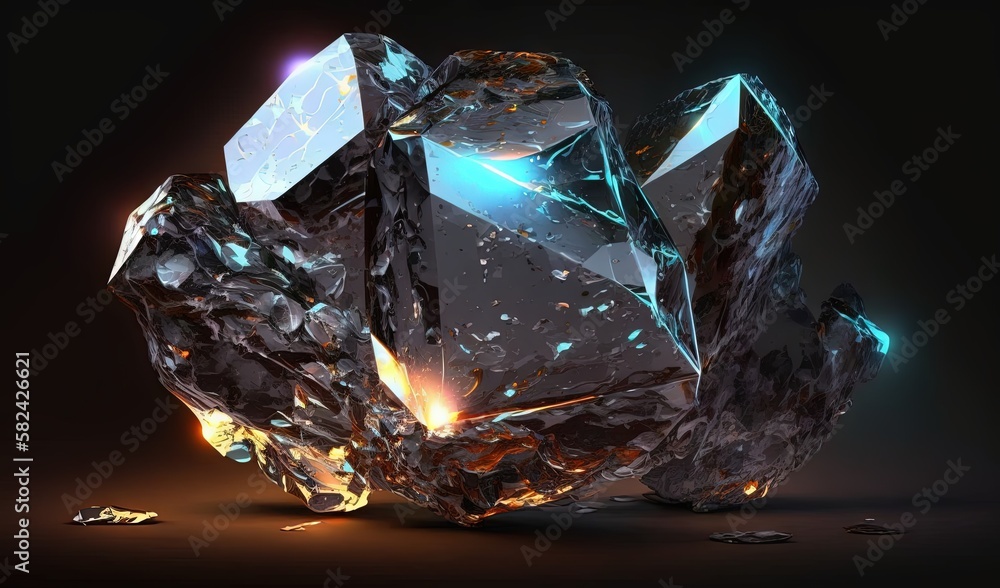  a very big shiny diamond on a black background with a bright light.  generative ai