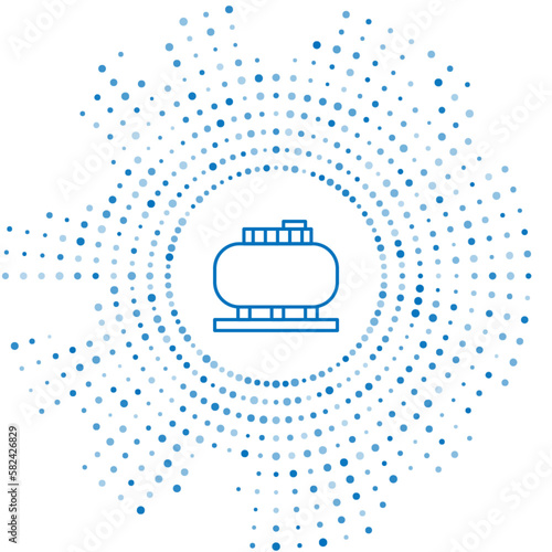 Blue line Oil tank storage icon isolated on white background. Vessel tank for oil and gas industrial. Oil tank technology station. Abstract circle random dots. Vector