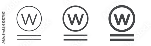 Clothes care icon, VERY MILD PROFESSIONAL WET-CLEANING. International marking of fabric on the label. Set of washing symbol of different thickness.