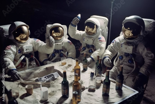 Fényképezés astronauts partying on moon, grill party, campfire
