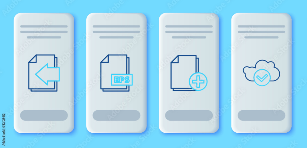 Set line EPS file document, Add new, Next page arrow and Cloud with check mark icon. Vector Set line EPS file document, Add new, Next page arrow and Cloud with check mark icon. Vector