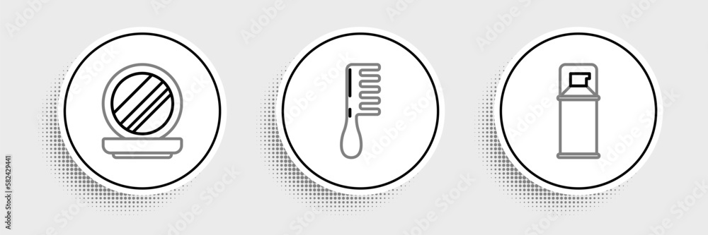 Set line Shaving gel foam, Makeup powder with mirror and Hairbrush icon. Vector Set line Shaving gel foam, Makeup powder with mirror and Hairbrush icon. Vector