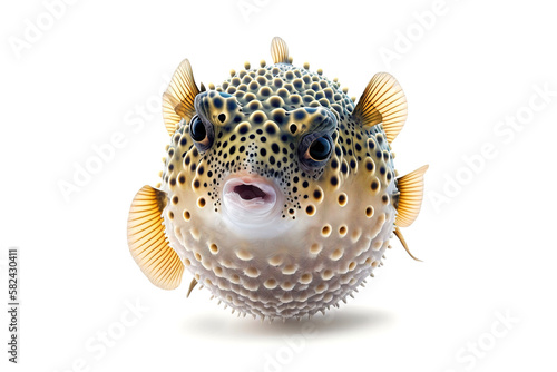 pufferfish is isolated on a white background. Generated by AI