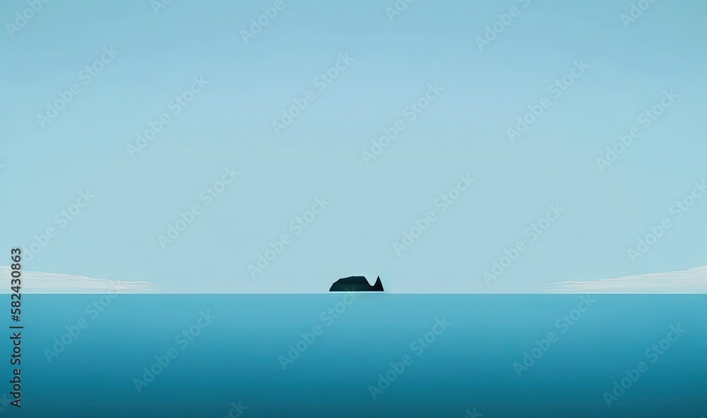  a lone black animal is in the middle of the ocean.  generative ai