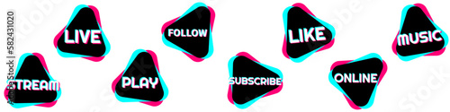 Set of stickers for a popular social network. Black - blue  - pink sticker on white background. Modern advertising social media design.