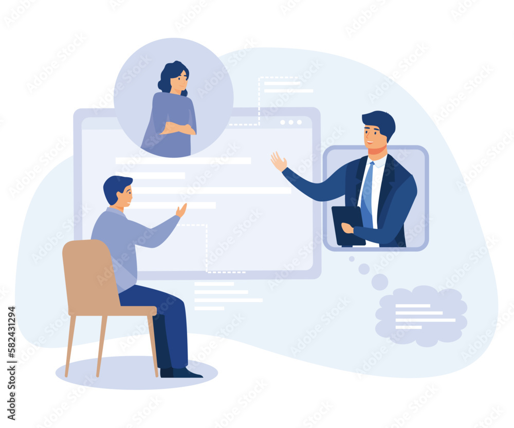 Business startup and communication concept, online meetup,  financial support, online crowdfunding, entrepreneurship, flat vector modern illustration  