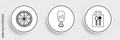Set line Online ordering and delivery, Pizza and Chicken leg icon. Vector
