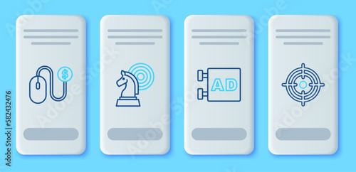 Set line Chess, Advertising, and Target icon. Vector