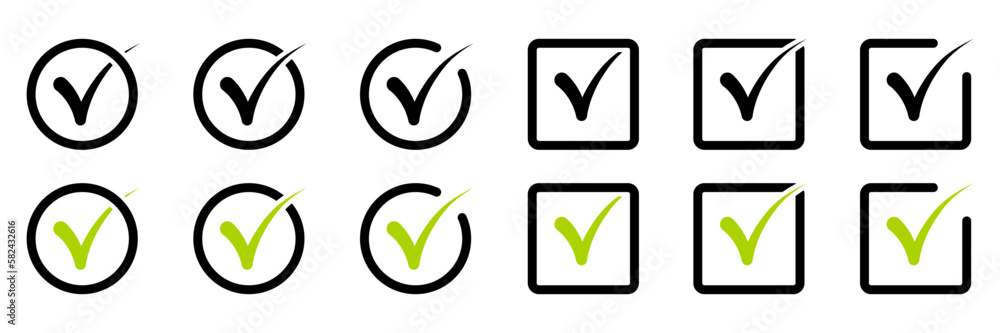 Check mark icon set on white background. Tick black symbol. Vector illustration. Check mark icon set on white background. Tick black symbol. Vector illustration.