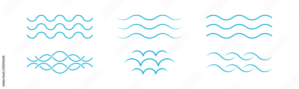 Blue waves icon set isolated on white background. Blue wave line and wavy zigzag seamless pattern lines. Vector illustration. Blue waves icon set isolated on white background. Blue wave line and wavy zigzag seamless pattern lines. Vector illustration.