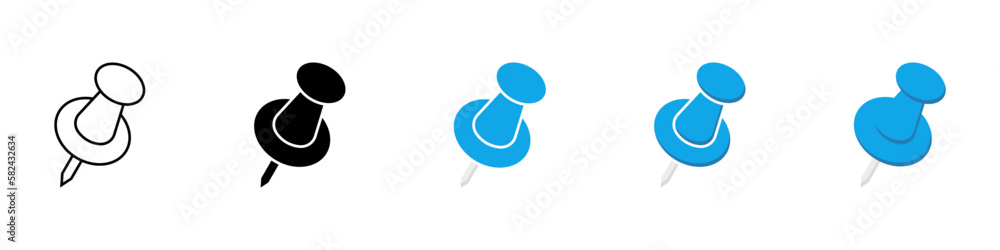 Push pin icons set on white background. Thumbtack collection. Vector illustration. Push pin icons set on white background. Thumbtack collection. Vector illustration.