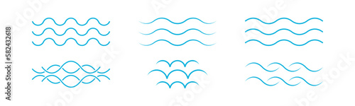 Blue waves icon set isolated on white background. Blue wave line and wavy zigzag seamless pattern lines. Vector illustration.