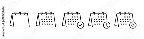 Desk calendars icon set. Linear calendar signs. Deadline calendar symbol.
Vector illustration.