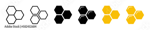 Honeycombs icons vector set. Black and orange honeycombs symbols. Sweet honey. Vector illustration.