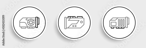 Set line Video graphic card, and icon. Vector