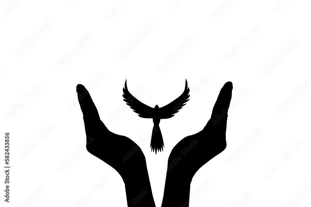 Human hand silhouette set the bird free. Get free Human hand silhouette set the bird free. Get free
