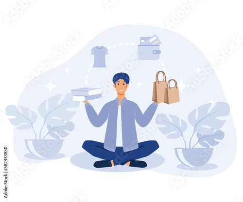 Voluntary lifestyle concept, reduce consumption and buying, low expenses, flat vector modern illustration
