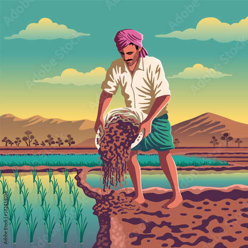 Karnataka Farmer - A Vibrant Vector Illustration Depicting the Resilience and Hard Work of Indian Agriculture