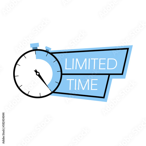 Limited time flat blue vector with alarm clock icon. Promotion symbol