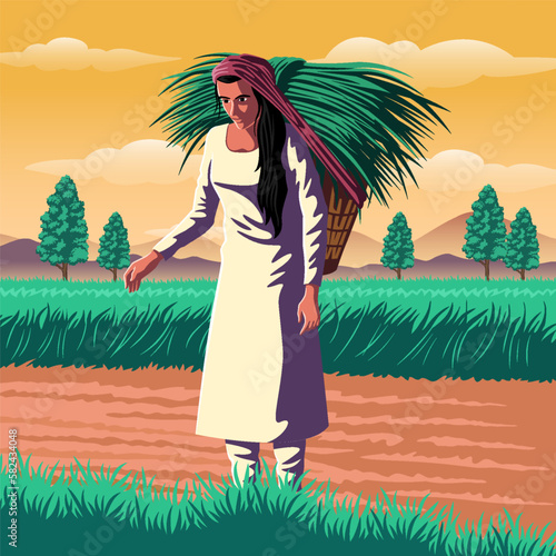 Manipur Farmer - A Vibrant Vector Illustration Depicting the Resilience and Hard Work of Indian Agriculture photo