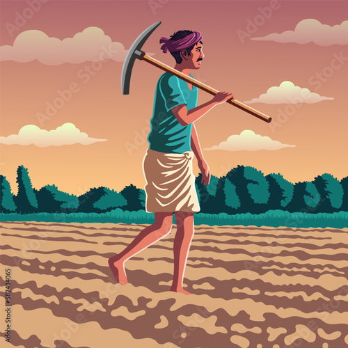 Tamilnadu Farmer - A Vibrant Vector Illustration Depicting the Resilience and Hard Work of Indian Agriculture