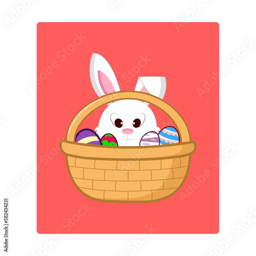 easter bunny with egg and basket vector illustration