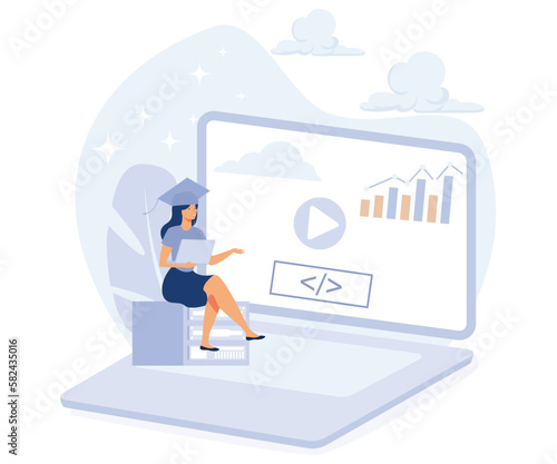 IT education concept, frontend and backend certification, computing, flat vector modern illustration 