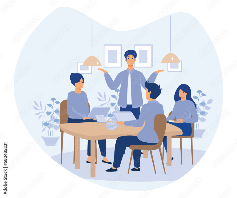 Venture funding concept, Diverse business people meeting in office,  flat vector modern illustration 