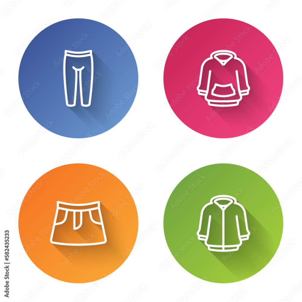 Set line Leggings, Hoodie, Skirt and . Color circle button. Vector Set line Leggings, Hoodie, Skirt and . Color circle button. Vector