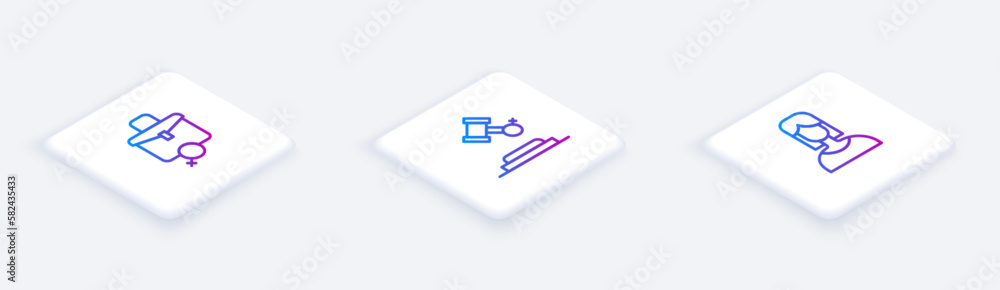 Set Isometric line Work for female, Female rights and . White square button. Vector Set Isometric line Work for female, Female rights and . White square button. Vector