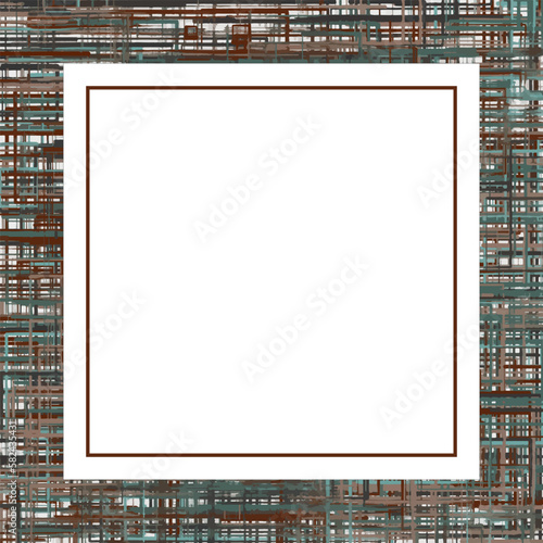 Rahmen in Gewebeoptik in den Farben braun und türkis. Freier Platz für eigenes Design.