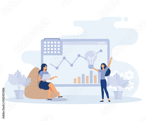 Project implementation  concept, Project initiation and closure, workflow process, flat vector modern illustration 