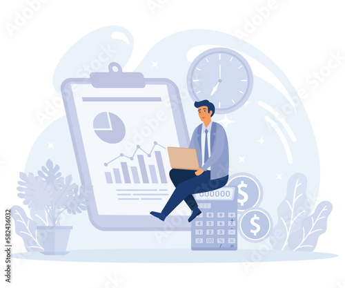 Corporate finance concept, working with ledger accounts, flat vector modern illustration