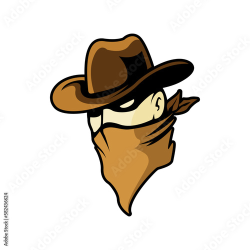 wild west gentleman bandit with masked perfect for motorcycle club vector illustration design