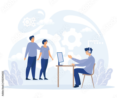 Company goals and philosophy concept, working team collaboration, get in touch, flat vector modern illustration