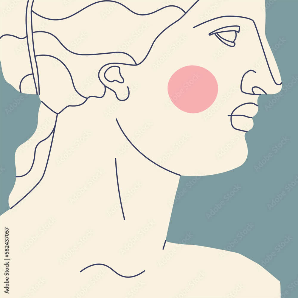 Fragment of an ancient Greek statue of a woman. Antique sculpture with modern elements. Vector trendy illustration. Fragment of an ancient Greek statue of a woman. Antique sculpture with modern elements. Vector trendy illustration.