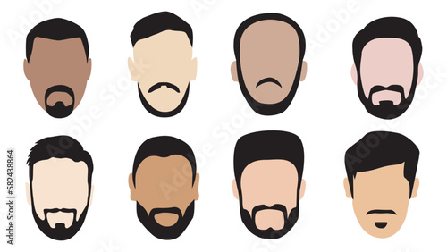 Men's Beard and Hair style Icon set for barber. Vector.