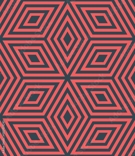 Ethnic Graphic Geometry Seamless Pattern Vector Red Black Abstract Background. Fancy Boho Retro Style 60s 70s Repetitive Geometric Psychedelic Abstraction. Trendy Old Fashioned Endless Textile Print
