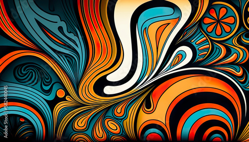 Hippie Art Style Psychedelic Background. Generative AI.