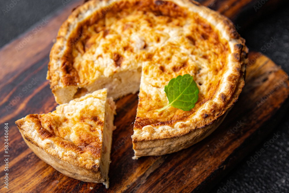 quiche savory pie fish stuffing seafood healthy meal food snack on the table copy space food background rustic top view quiche savory pie fish stuffing seafood healthy meal food snack on the table copy space food background rustic top view