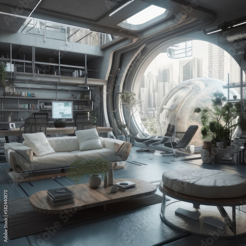 Apartment of the future, living room interior design. AI generative. © Iaroslav